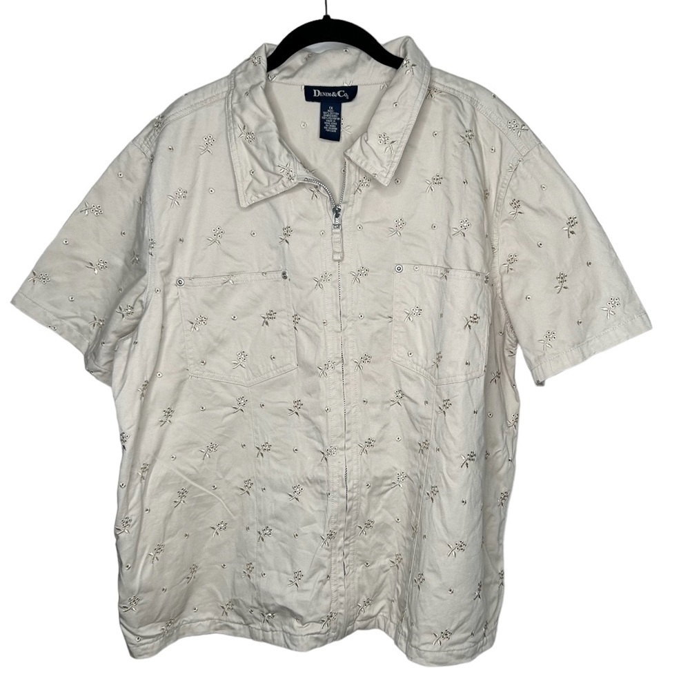 Denim & Co Women’s Zip Front Eyelet Cardigan 1X Tan S/S